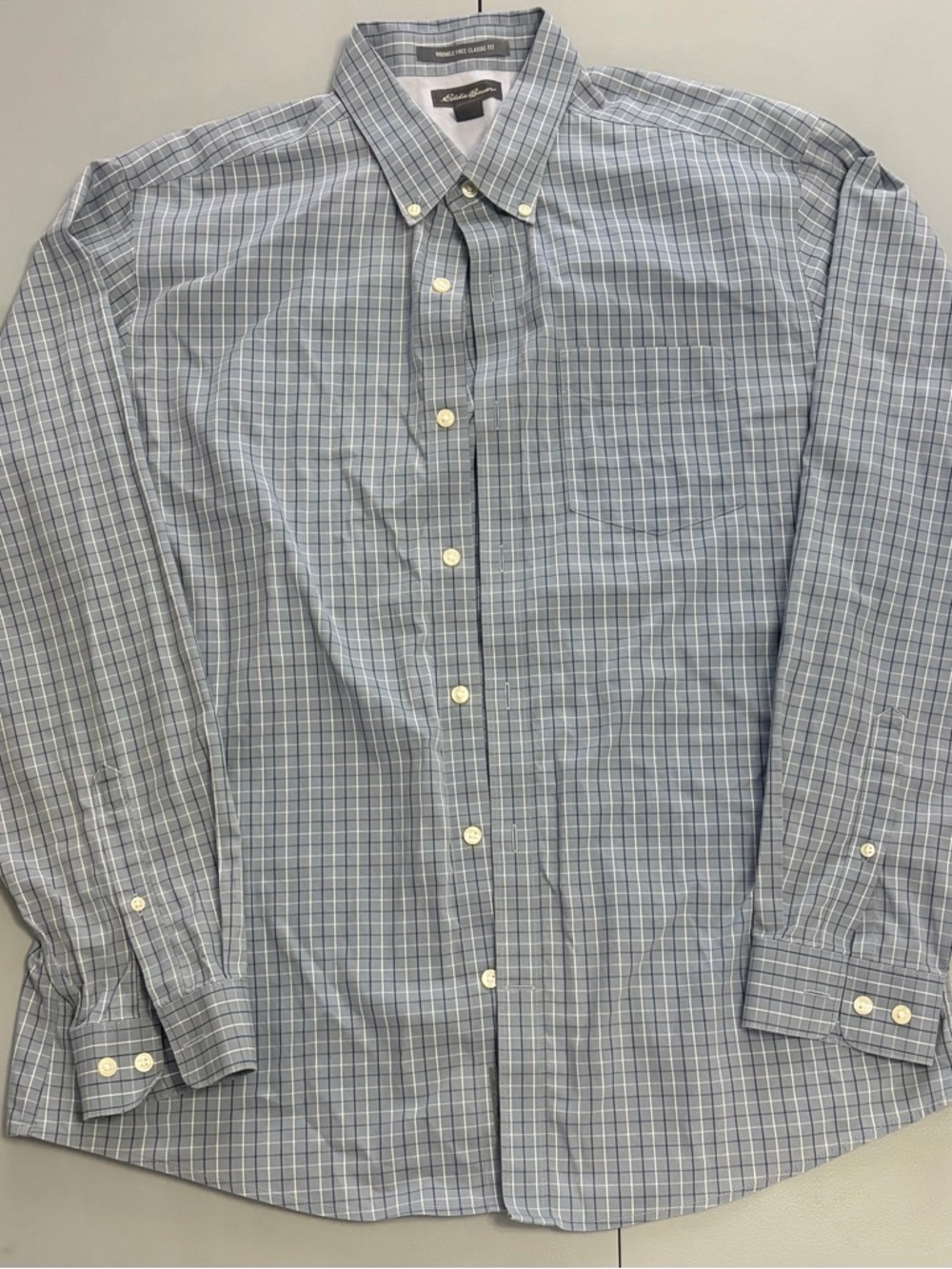 Eddie Bauer Light Blue and White Plaid Button-Down Shirt